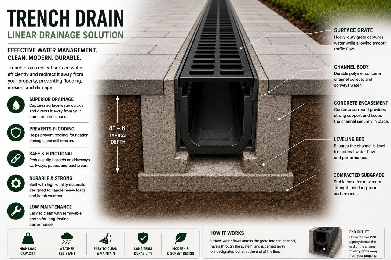 Trench and channel drain installation in Miami — Emme Gutters